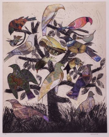Lithograph Valdés - Le arbre aux oiseaux