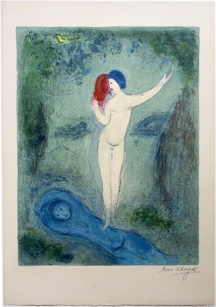 Lithograph Chagall - LE BAISER DE CHLOÉ . Épreuve signée de Daphnis et Choé (1961)