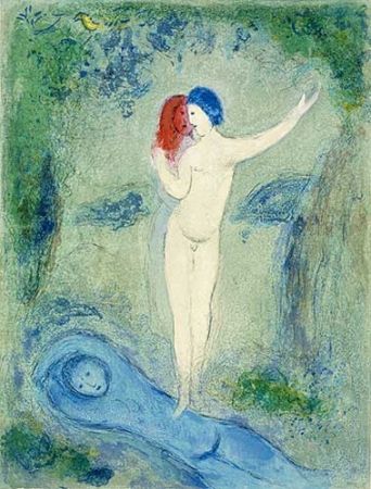 Lithograph Chagall - Le baiser de Chloé