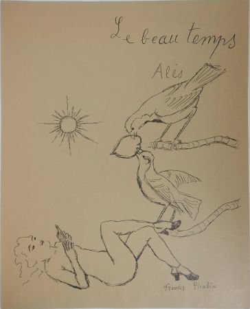 Lithograph Picabia - Le beau temps : Femme aux oiseaux