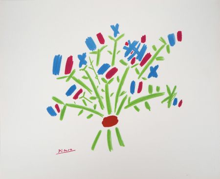 Lithograph Picasso - Le bouquet Bleu, Blanc, Rouge