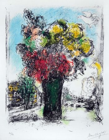 Lithograph Chagall - Le Bouquet Rouge et jaune (Red and Yellow Bouquet)