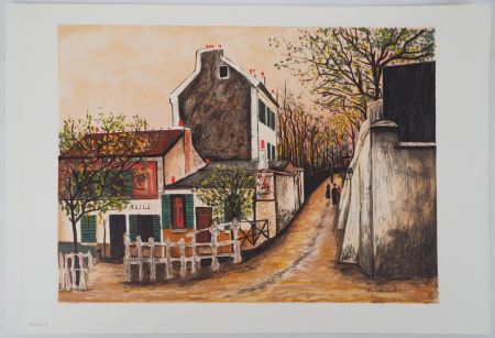 Lithograph Utrillo - Le cabaret du Lapin Agile, Montmartre