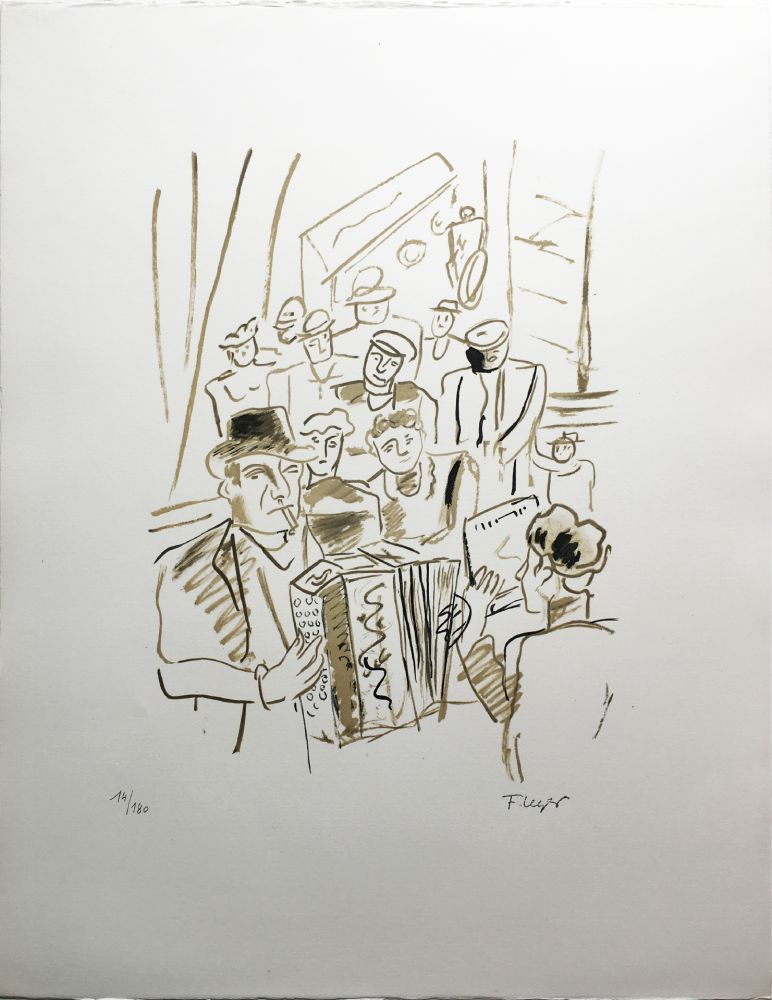 Lithograph Leger - LE CAFÉ ou L'ACCORDÉONISTE (La Ville, Paris 1959)