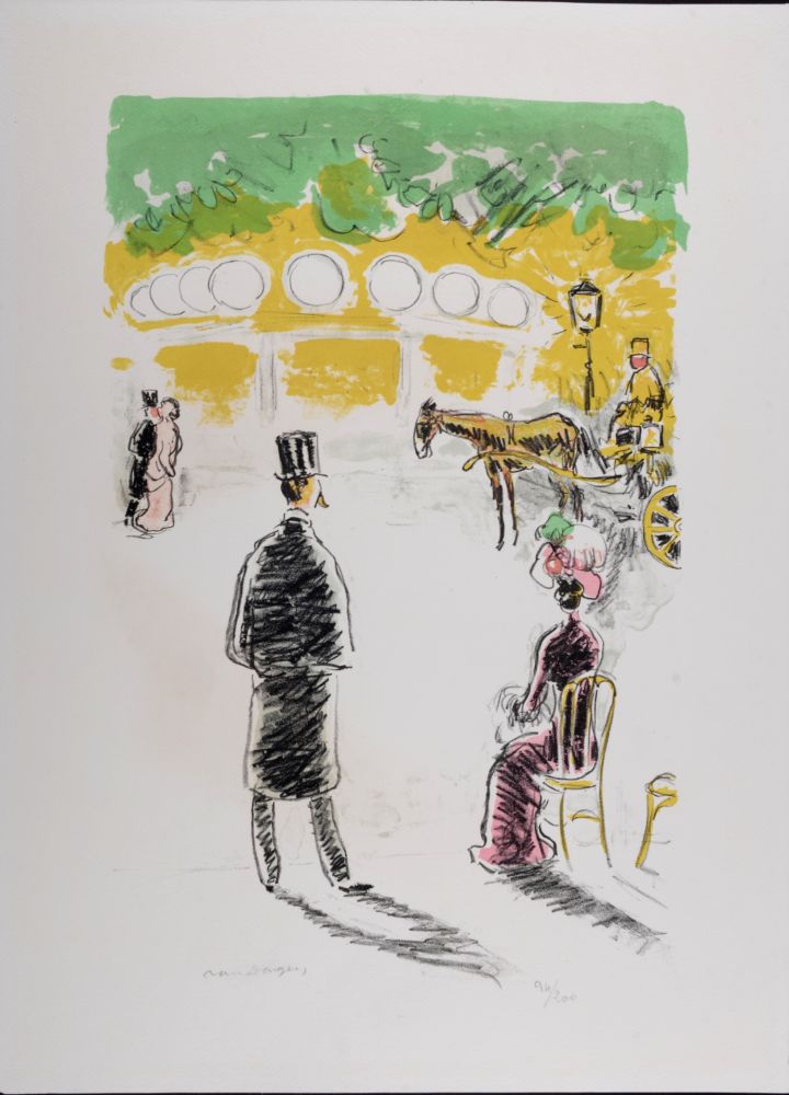 Lithograph Van Dongen - Le carrousel et le fiacre, 1950.