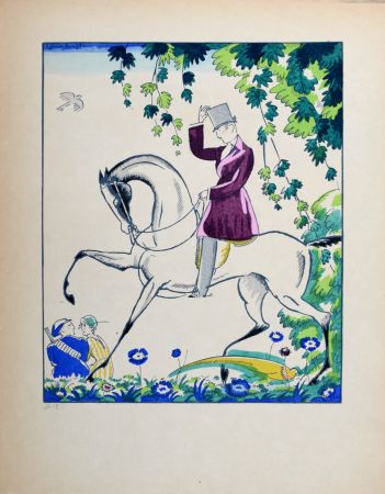Pochoir Bonfils - Le Cavalier, C. 1919 