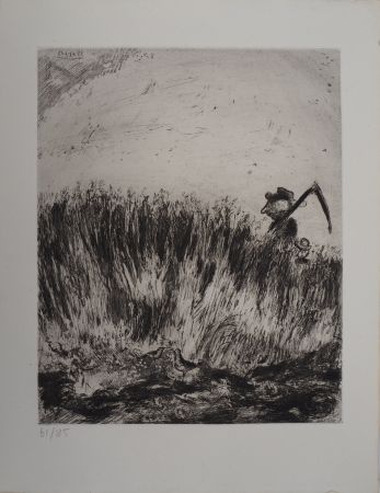Etching Chagall - Le champ (L'Alouette et ses petits, avec le maître d'un champ)