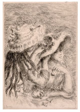 Drypoint Renoir - LE CHAPEAU ÉPINGLÉ. RENOIR ET SES AMIS. 1/150 JAPON AVEC 2 ÉTATS DE LA POINTE-SÈCHE.