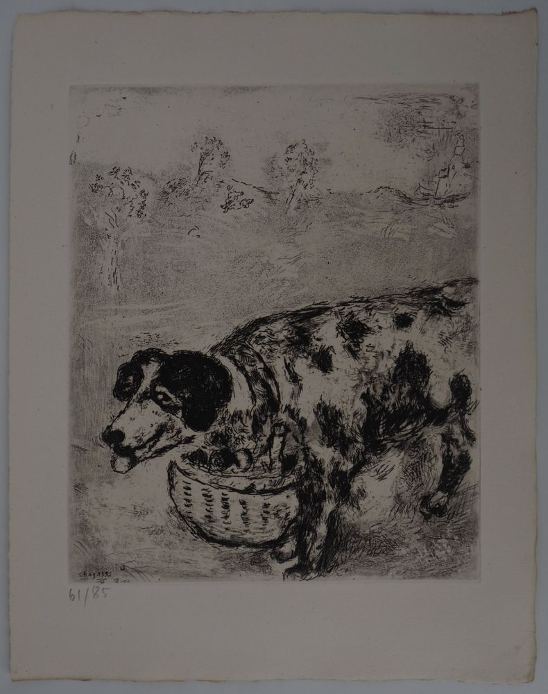 Etching Chagall - Le chien au panier (Le chien qui porte à son cou le dîner de son maître)