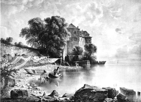 Lithograph Fontanesi - Le château de Glérolles (Lac de Genève)
