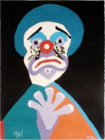 Woodcut Appel - Le Clown aux Larmes d' Or