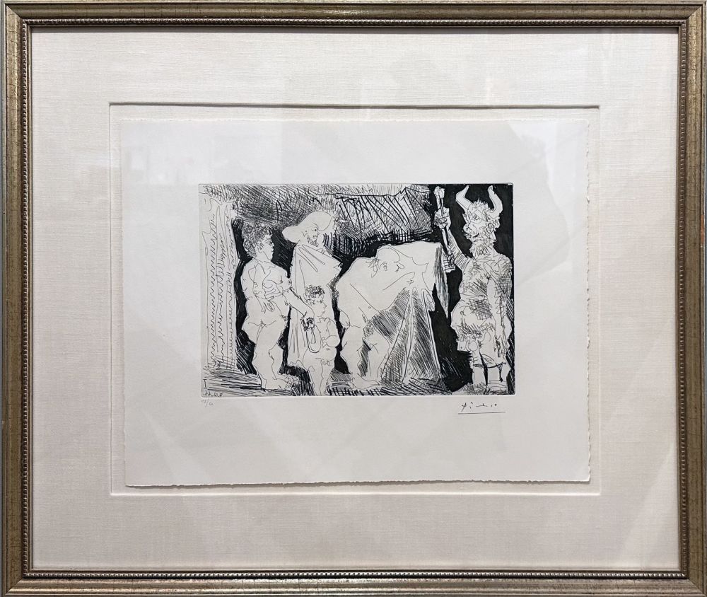 Etching And Aquatint Picasso - Le Cocu Posant pour une photographie devant des spectateurs (The cuckold posing for a photograph in front of spectators)