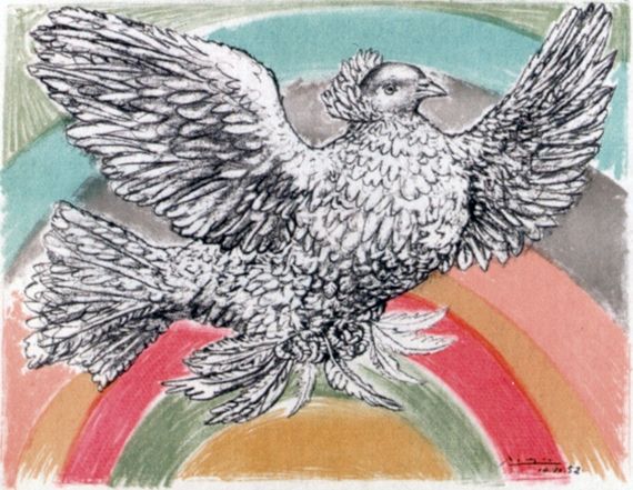 Lithograph Picasso - Le Colomb Volant  - The Flying Dove with a Rainbow