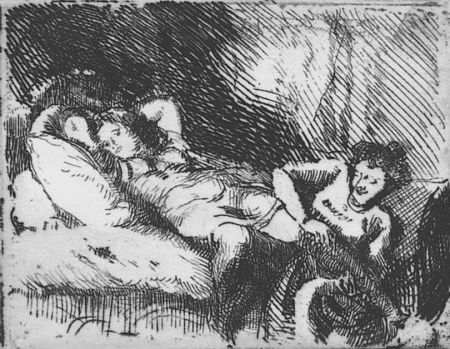 Engraving Besnard - Le Coucher