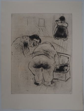 Etching Chagall - Le déménagement (Notre héros tenait à être prêt)