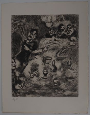 Etching Chagall - Le dîner (Le rieur et les poissons)