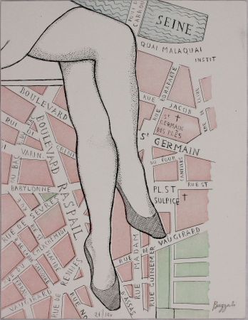 Etching And Aquatint Buzzati - Le gambe di Saint Germain