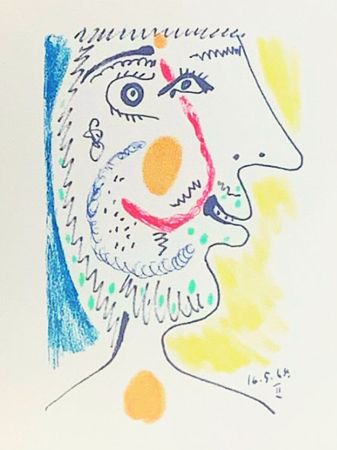Lithograph Picasso (After) - Le Goût du Bonheur - Portrait d’un homme barbu (1964)