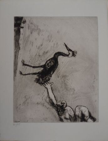 Etching Chagall - Le héron (Les grenouilles qui demandent un roi)