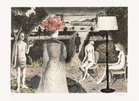 Lithograph Delvaux - Le Jardin / The Garden