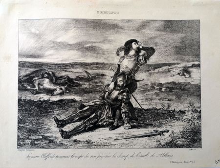 Lithograph Delacroix - Le jeune Clifford trouvant le corps de son père sur le champ de bataille de St.Albans