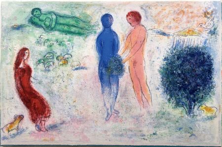 Lithograph Chagall - LE JUGEMENT DE CHLOÉ (de la suite Daphnis et Chloé - 1961)