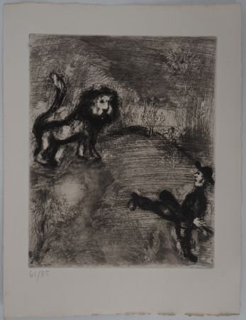 Etching Chagall - Le lion et le chasseur