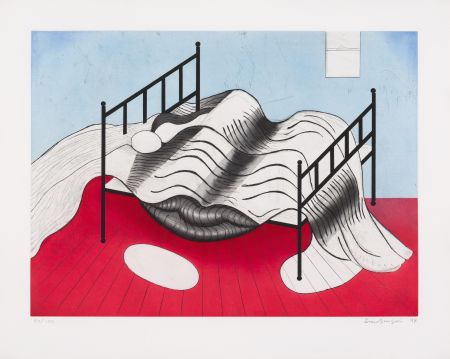 Etching And Aquatint Bourgeois - Le lit, gros édredon (with lips)