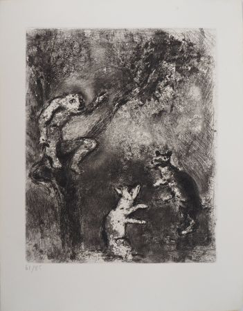 Etching Chagall - Le loup, le renard et le singe (Le Loup plaidant contre le Renard devant le Singe)