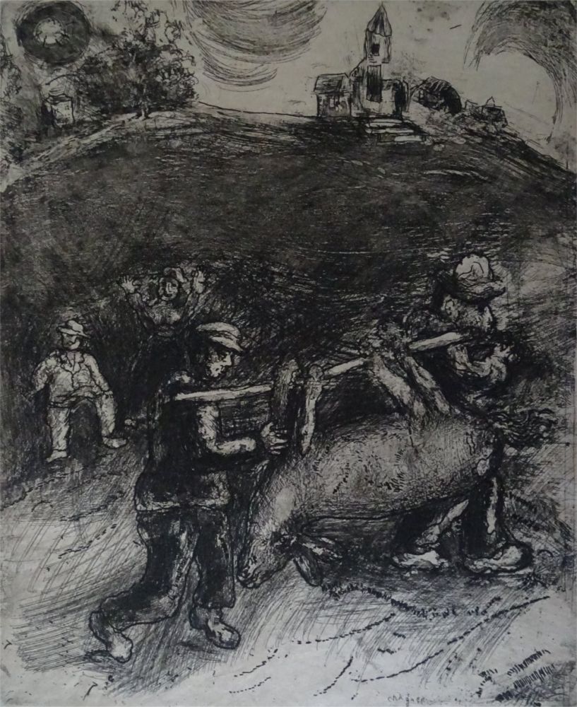 Engraving Chagall - Le Meunier, son fils  et l'Ane