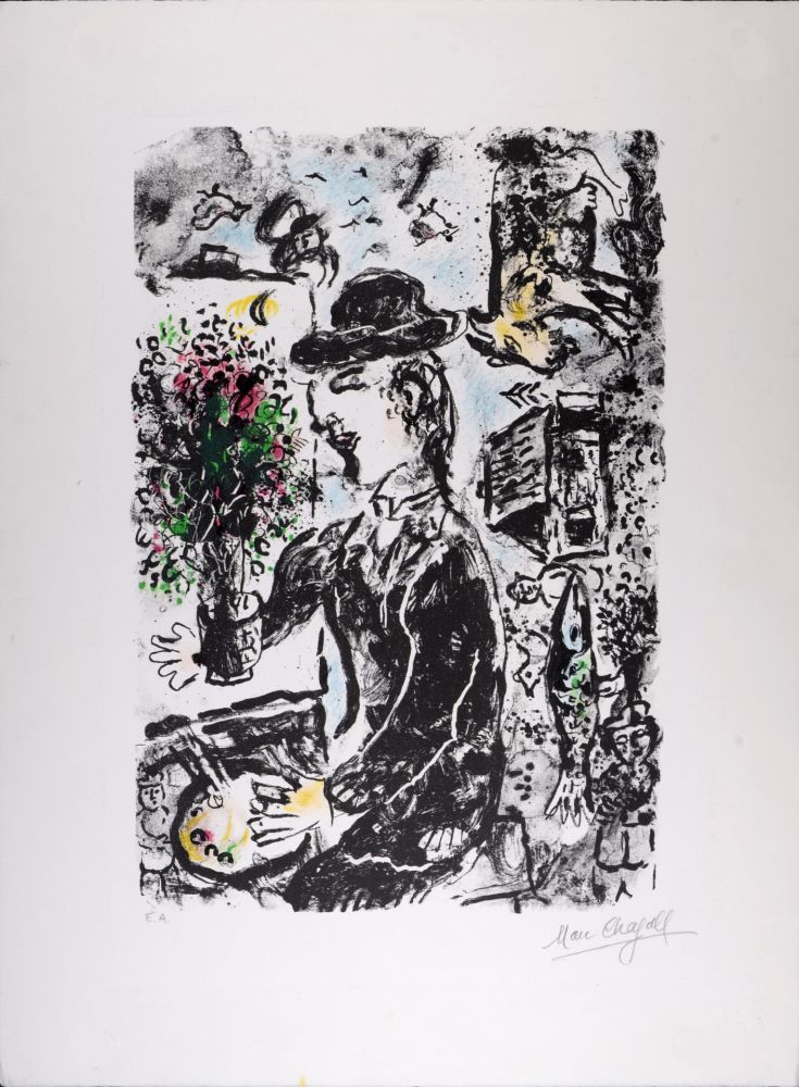 Lithograph Chagall - Le Peintre au Chapeau, 1983 - Hand-signed!