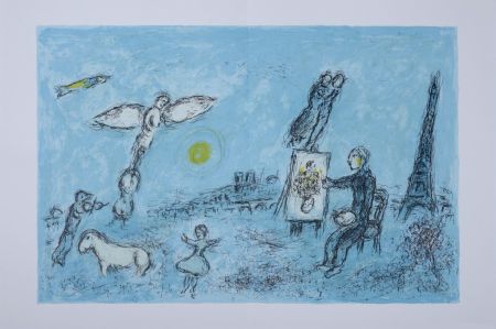 Lithograph Chagall - Le peintre et son double