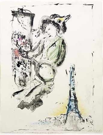 Lithograph Chagall - Le peintre sur Paris