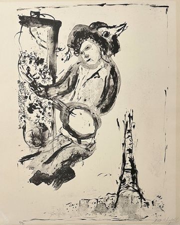 Lithograph Chagall - Le peintre sur Paris