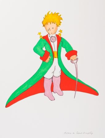 Lithograph Saint-Exupéry - Le Petit Prince en grand manteau