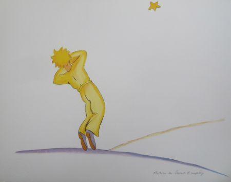 Lithograph Saint-Exupéry - Le petit prince et l étoile