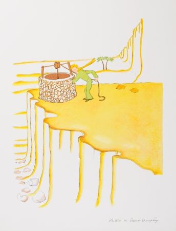 Lithograph Saint-Exupéry - Le Petit Prince et le puit dans le désert
