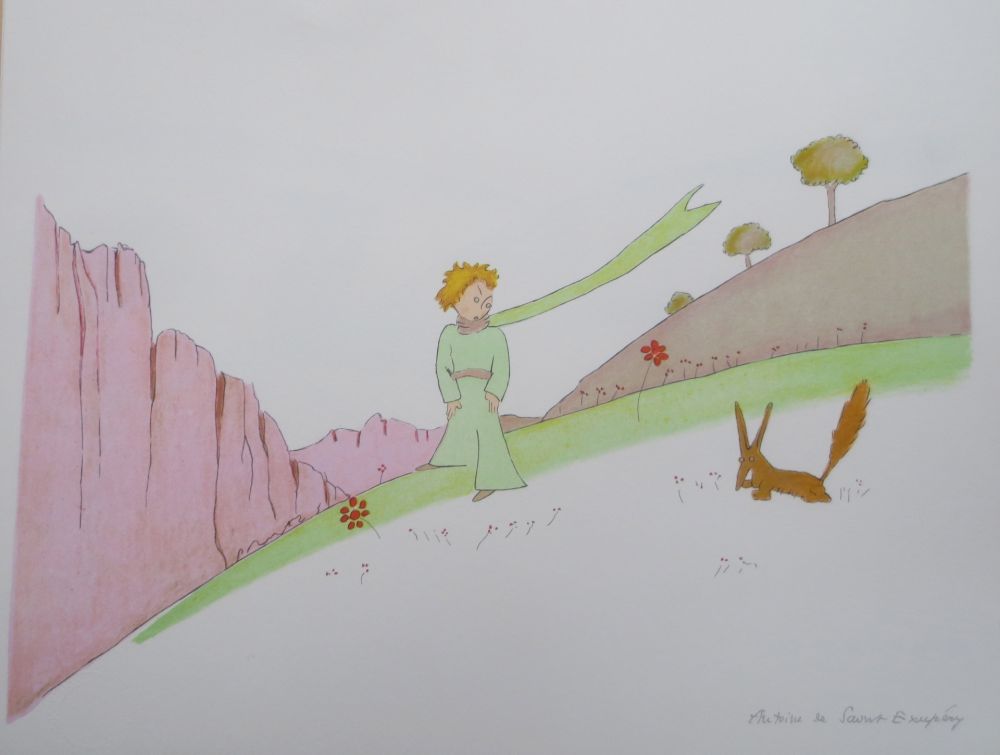 Lithograph Saint-Exupéry - Le petit prince et le renard