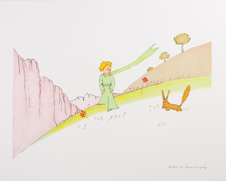Lithograph Saint-Exupéry - Le Petit Prince et le renard