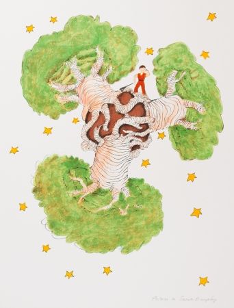 Lithograph Saint-Exupéry - Le Petit Prince et les baobabs