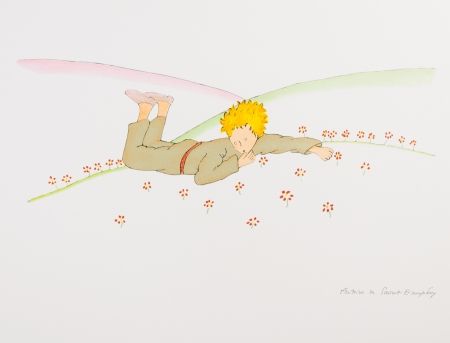 Lithograph Saint-Exupéry - Le Petit Prince parmi les fleurs