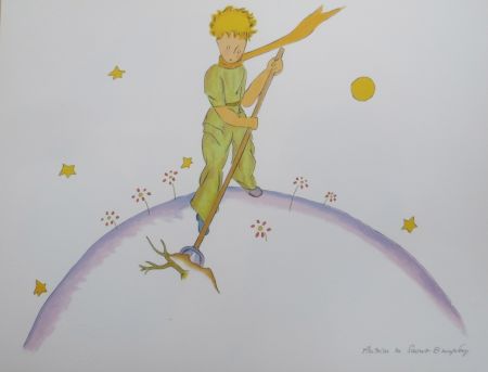 Lithograph Saint-Exupéry - Le petit prince sur sa planéte