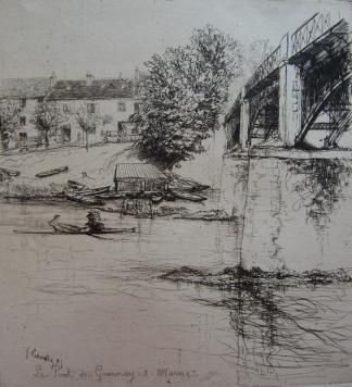 Etching Leheutre - Le Pont de Gournay, de profil