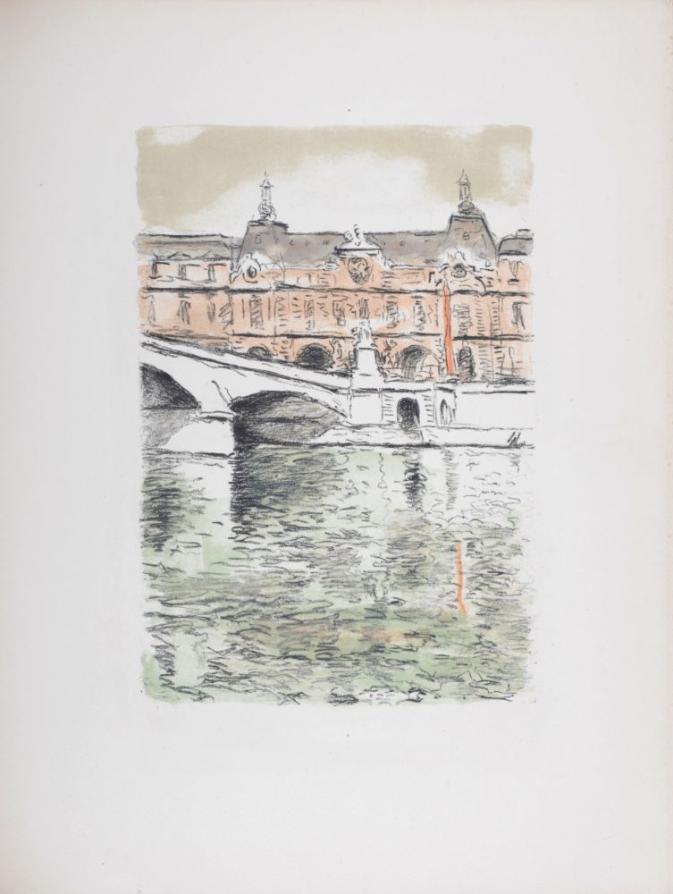 Lithograph Marquet - Le Pont du Carrousel et le Louvre