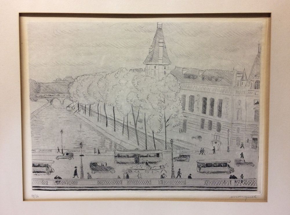Engraving Marquet - Le Pont Saint-Michel, Paris. 1929. Signé et numéroté
