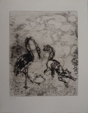 Etching Chagall - Le renard et la cigogne