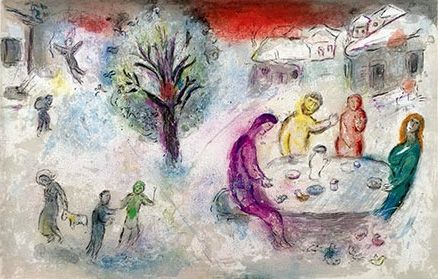 Lithograph Chagall - Le repas chez Dryas