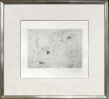 Etching Picasso - Le repos du sculpteur devant un centaure et une femme