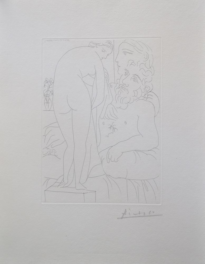Etching Picasso - Le repos du sculpteur devant un nu à la draperie, pl. 51 (B160 Vollard)
