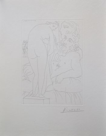 Etching Picasso - Le repos du sculpteur devant un nu à la draperie, pl. 51 (B160 Vollard)
